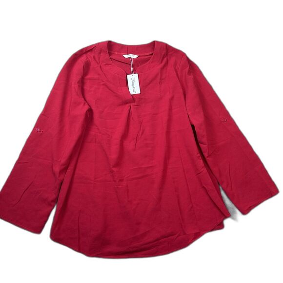 Fantaslook Red Tunic Top XL NWT Button Roll-Up Sleeves Notch Neck Career Casual - Picture 1 of 8